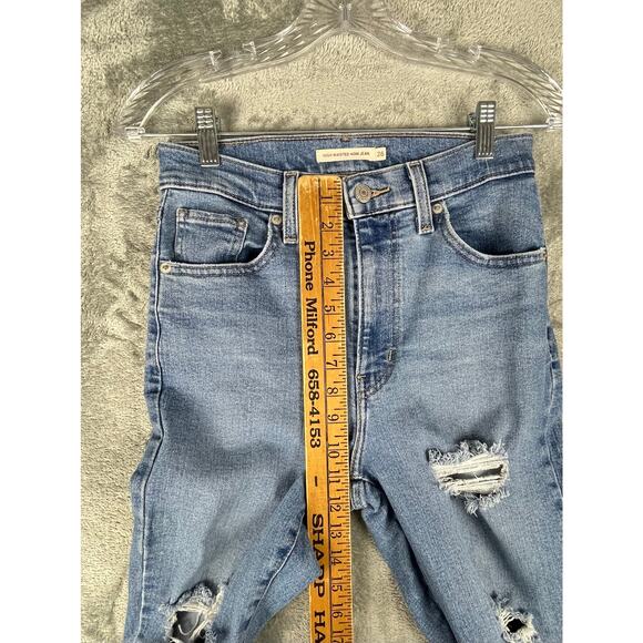 Levis High Waisted Mom Jeans 26 Distressed Light Wash Stretchy High Rise Grunge - Picture 13 of 16